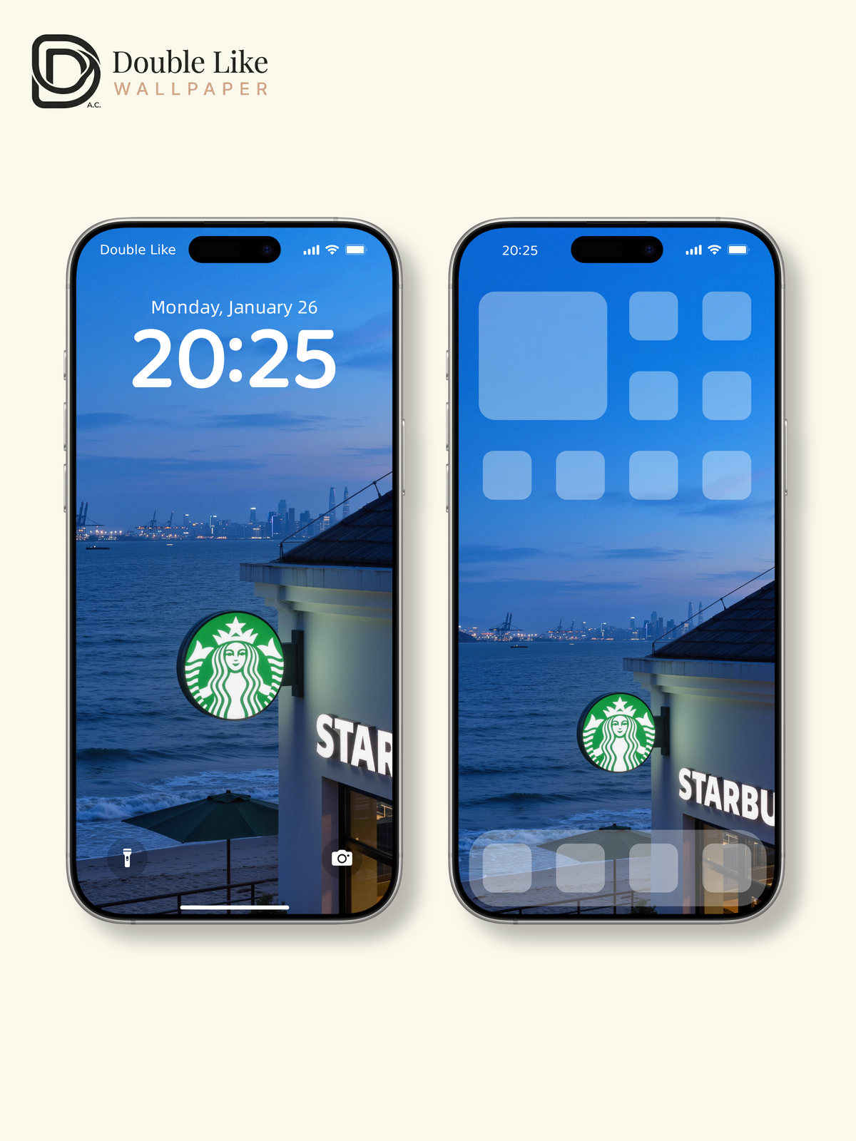 Seaside Starbucks Coffee & Evening Blue Ocean View Aesthetic Wallpaper Pack [#JJ230904]