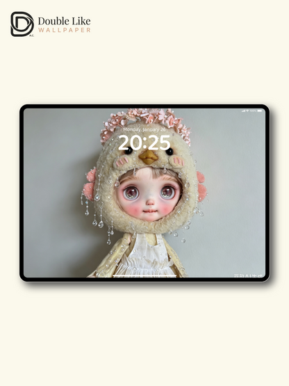 Dreamy Blythe Doll With Felt Chick Hat Crystal Raindrop Aesthetic Wallpaper [#HWWs007]