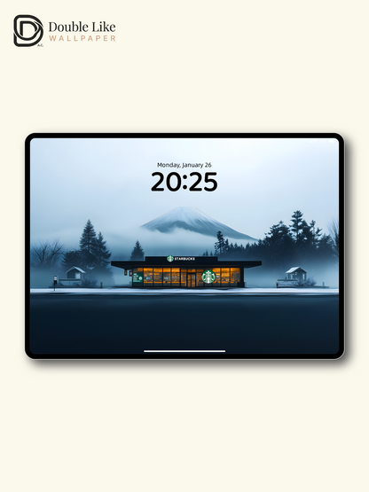 Combined Product Name: Foggy Mount Fuji Warm Light Starbucks Lonely Calming Atmospheric Winter Landscape Full-Device Wallpaper Pack [#ZMY097]