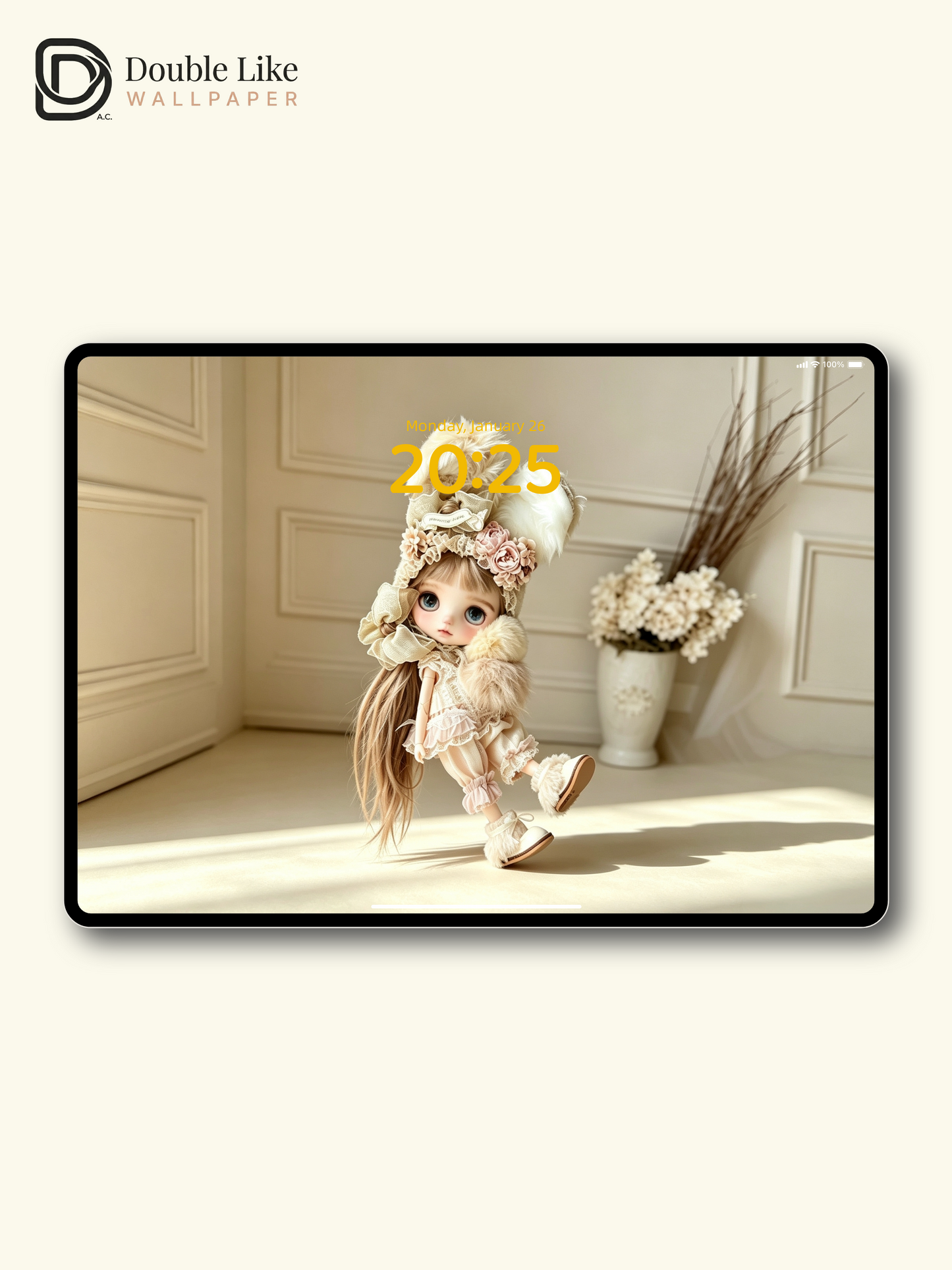 Vintage Bunny Ear Blythe Doll Cream Beige Dreamy Aesthetic Wallpaper [#HWWs004]