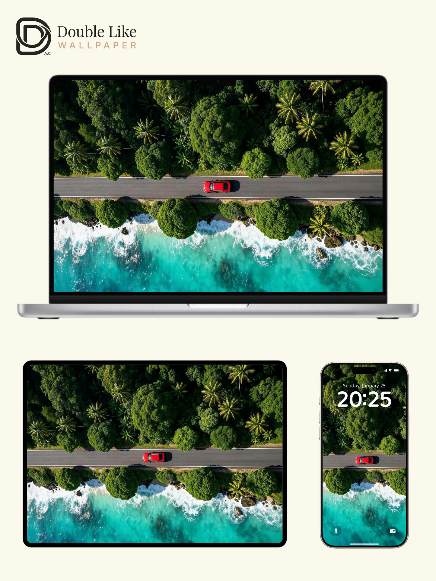 Aerial Coastal Road Red Car Travel Landscape Aesthetic Wallpaper Pack [#LFHL30617]
