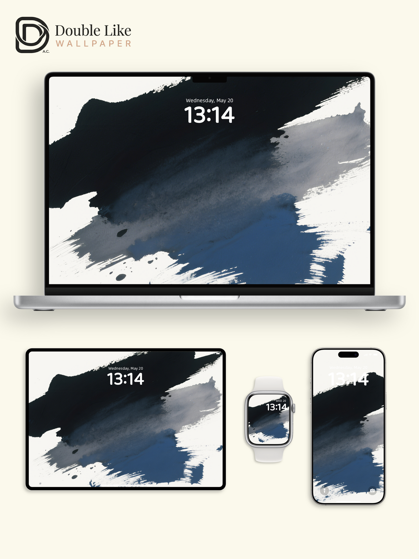 Black Blue Gradient Ink Minimal Art Vibe Full Wallpaper Set [#ZMY427]