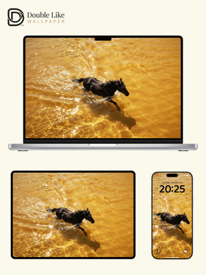 Black Horse Running In Golden Water Motivational Healing Wallpaper Pack [#LFHL30115]