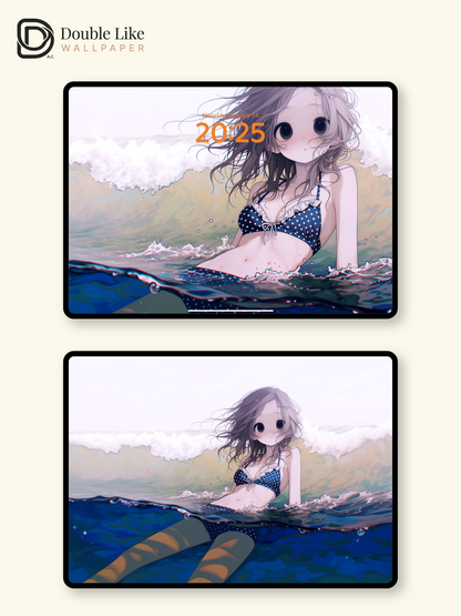 Cute Anime Beach Girl Summer Ocean Breeze Aesthetic Wallpaper Pack [#HW1469]