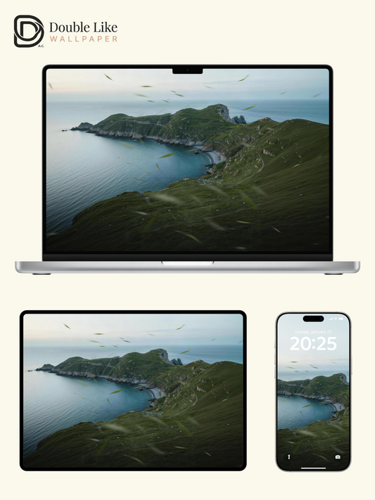 Coastal Cliff Bay & Windy Green Meadow Nature Aesthetic Wallpaper Pack [#JJ230910]