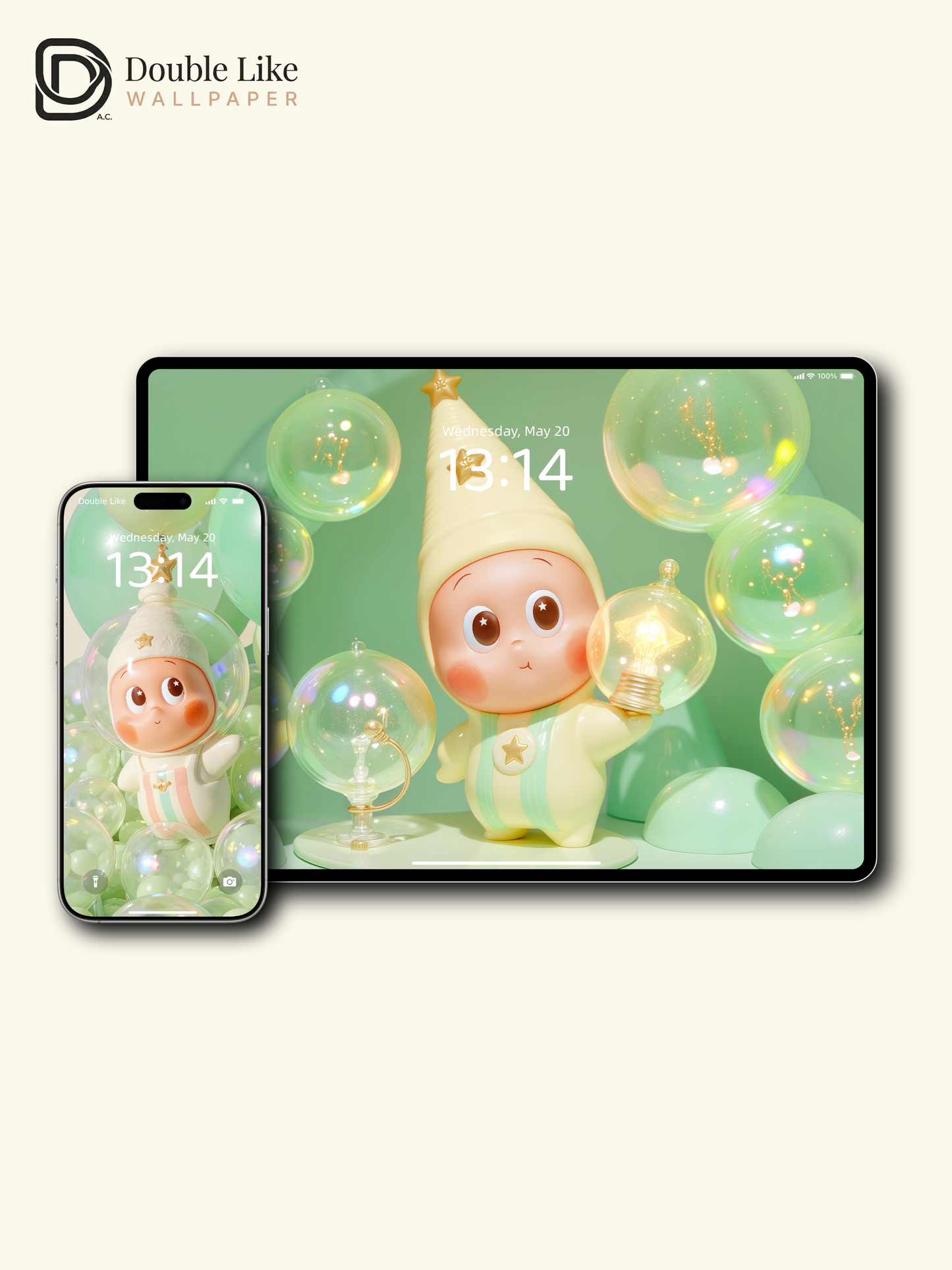 Mint Cream Bubble Cute Star Full Set Healing Phone Wallpapers [#JJ152]