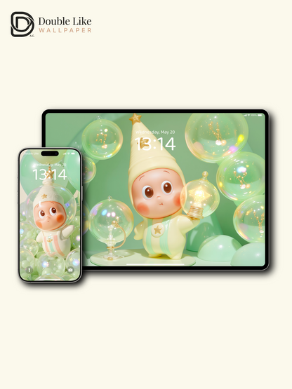 Mint Cream Bubble Cute Star Full Set Healing Phone Wallpapers [#JJ152]