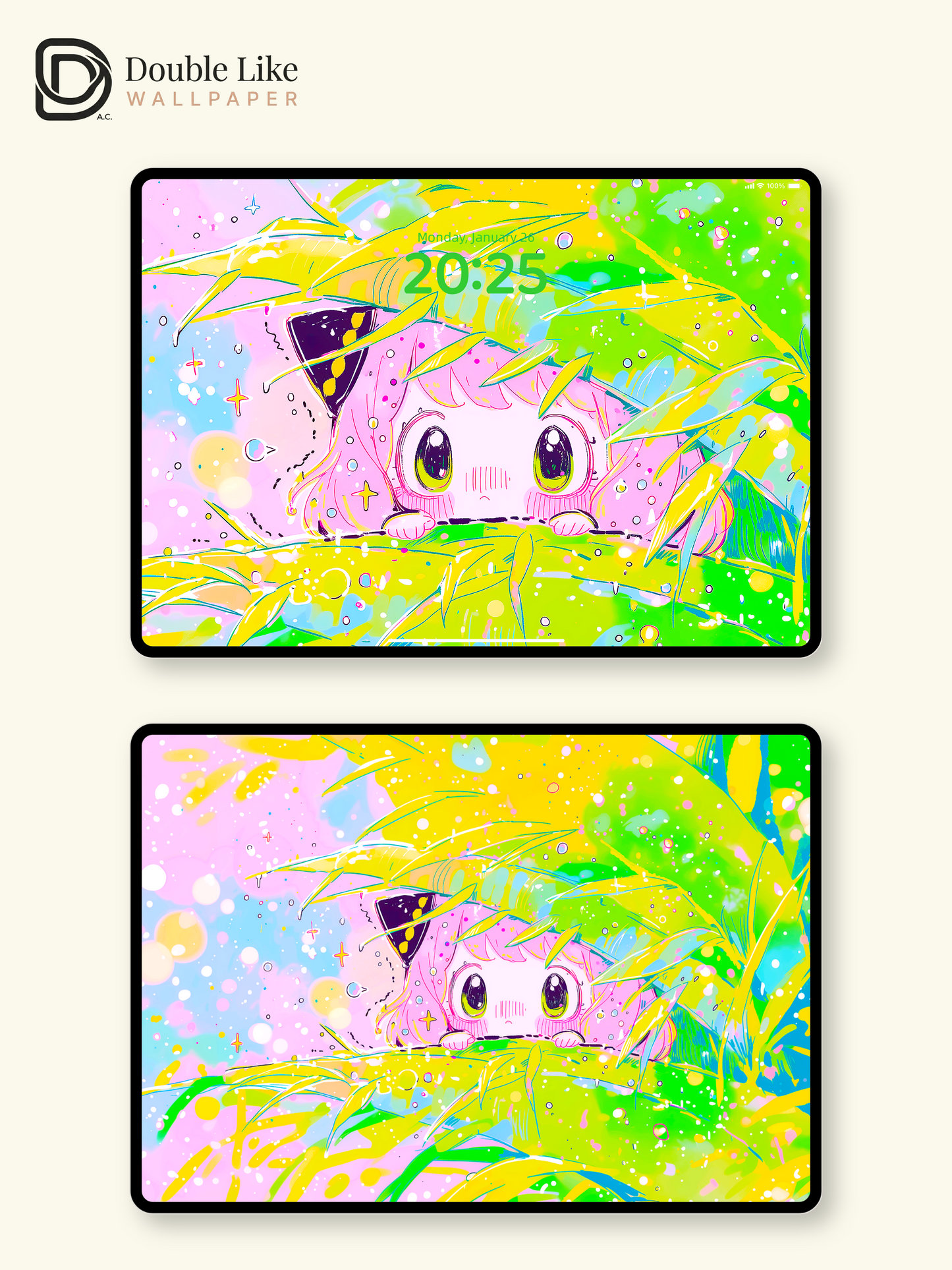 Kawaii Anime Anya Green Leaves Pastel Aesthetic Digital Wallpaper Pack [#HW1461]