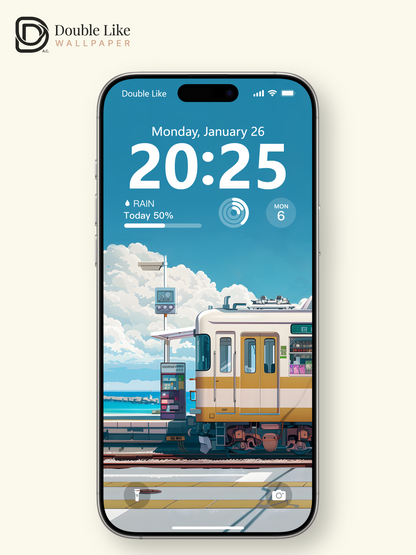 Coastal Train Crossing Summer Sky Anime Aesthetic Wallpaper Pack [#WGF034]