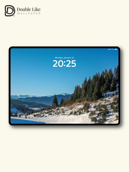 Clear Sky Snowy Mountain Forest Calming Winter Full Wallpaper Set [#ZMY506]