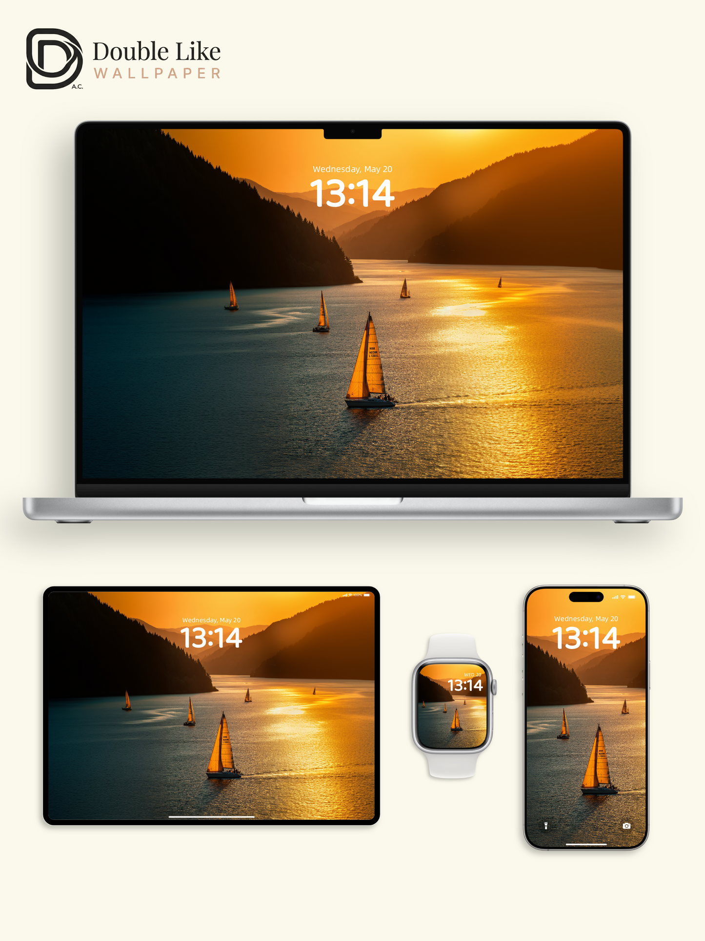 Golden Hour Fjord Sailboats Mountain Lake Aesthetic Wallpaper Pack [#JJ1400]