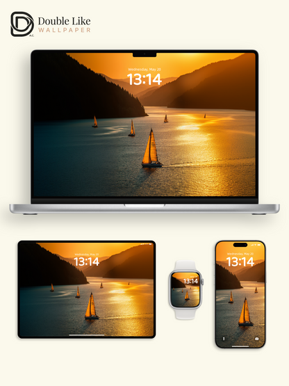 Golden Hour Fjord Sailboats Mountain Lake Aesthetic Wallpaper Pack [#JJ1400]