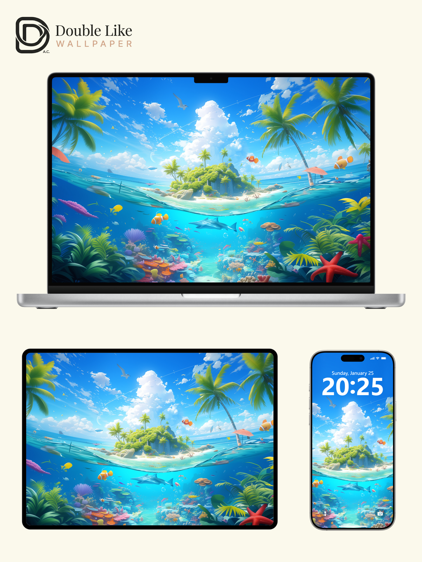 Tropical Island Ocean Coral Reef Dreamy Anime Aesthetic Wallpaper Pack [#WGF033]
