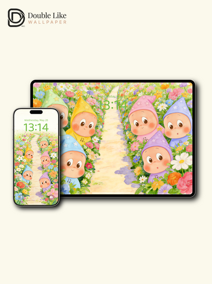 Spring Flower Field Cute Character Romantic Healing Wallpaper Pack [#JJ347]