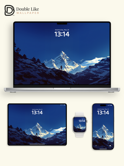 Majestic Snowy Mountain Peak Hiking Adventure Illustration Wallpaper Pack [#JJ1313]