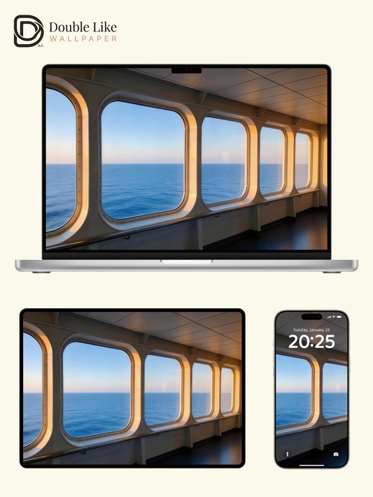 Minimalist Cinematic Ocean Window View Golden Hour Wallpaper Pack [#LFHL30522]