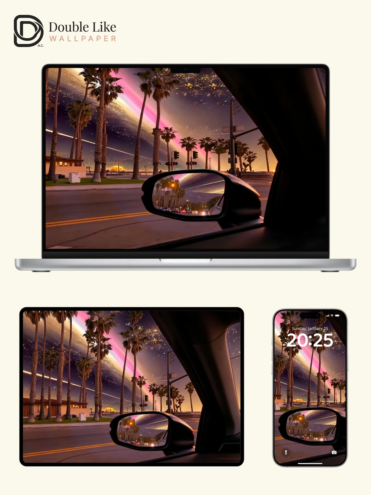 Window Fantasy | Palm Starry Rainbow Car Vibe Wallpaper Pack for All Screens [#HWWx031]