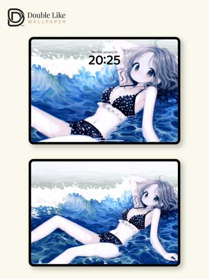 Cute Anime Girl Summer Ocean Beach Kawaii Aesthetic Wallpaper Pack [#HW1470]