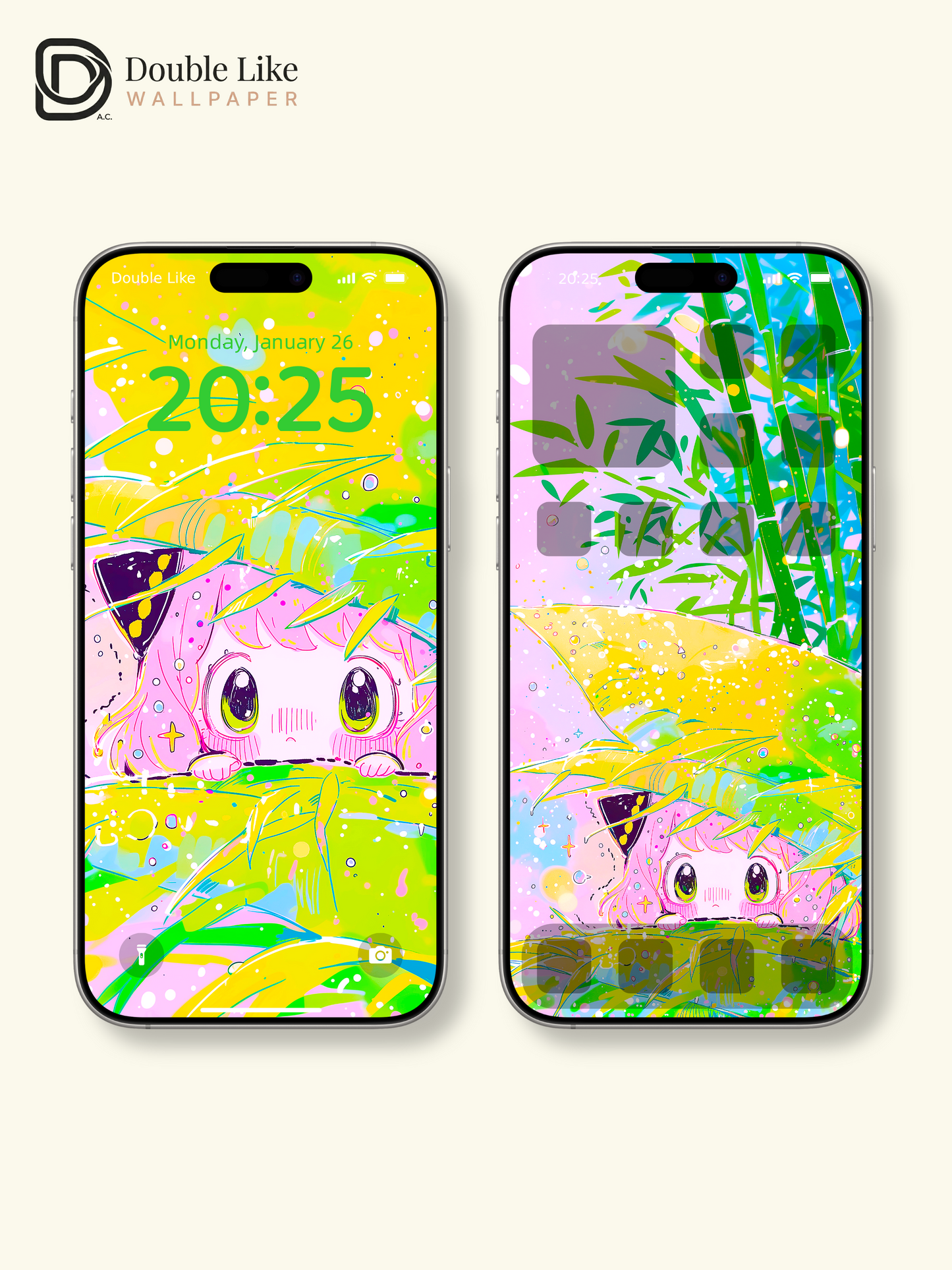 Kawaii Anime Anya Green Leaves Pastel Aesthetic Digital Wallpaper Pack [#HW1461]