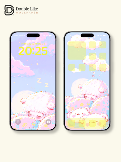 Cute Sleeping Lamb Anime Girl Cozy Pastel Cloud Kawaii Aesthetic Wallpaper [#HW1499]
