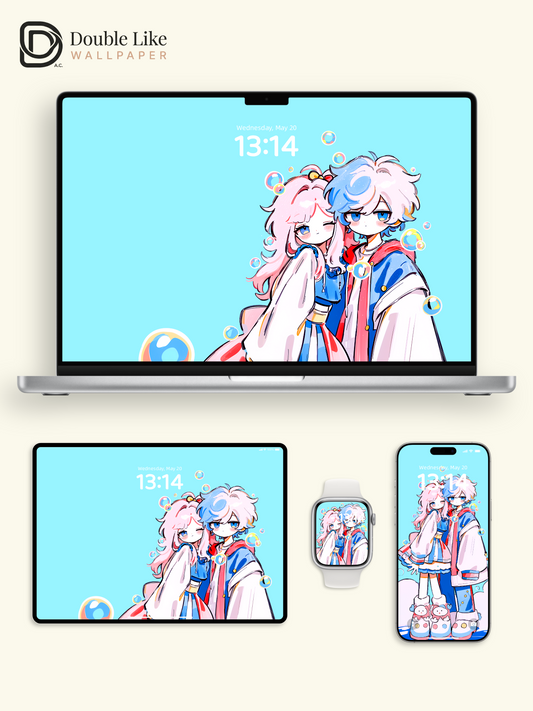 Cute Anime Couple Matching Streetwear Pastel Bubbles Aesthetic Wallpaper Pack [#HW1517]
