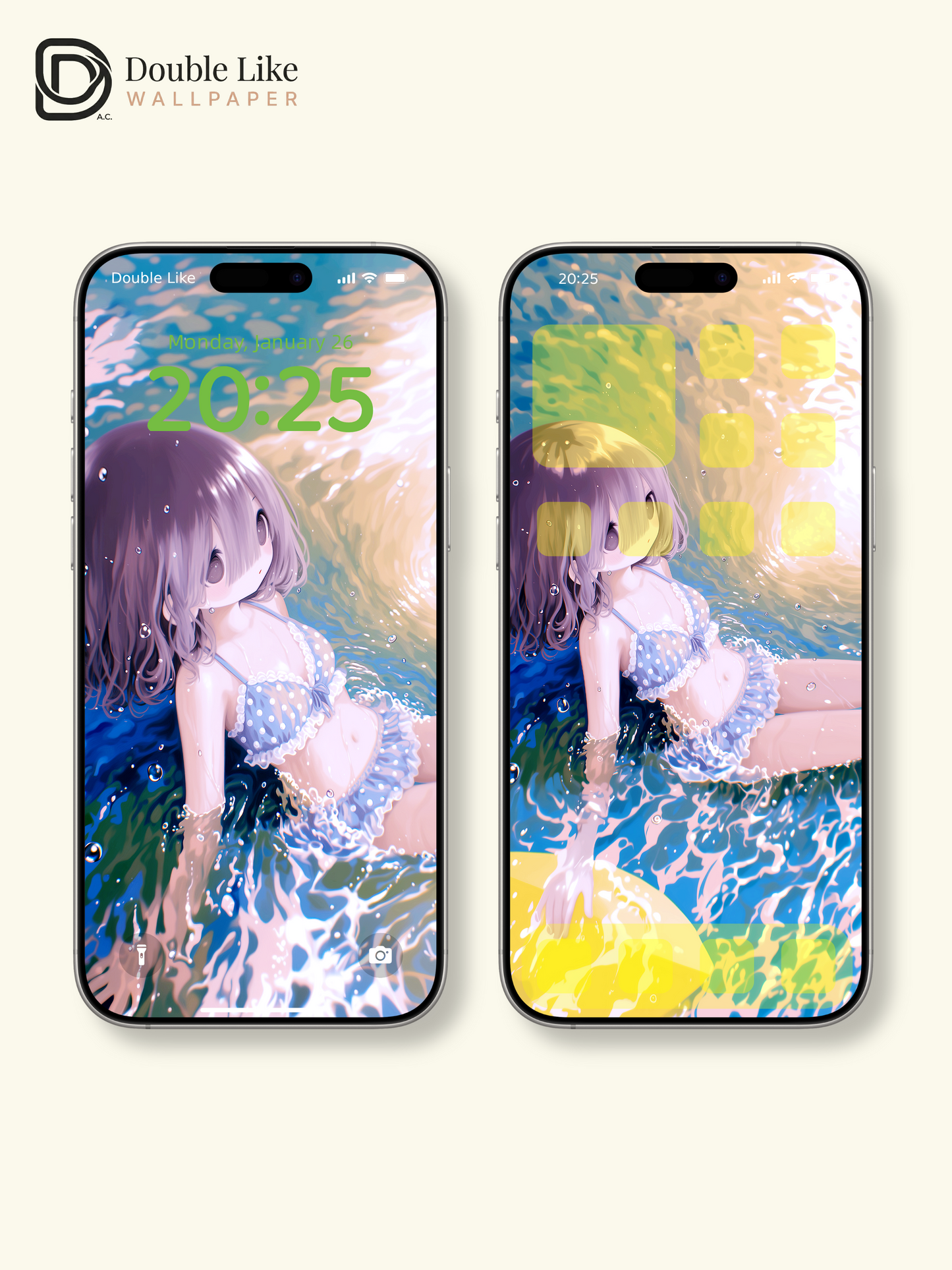 Cute Anime Girl Summer Ocean Water Waves Kawaii Aesthetic Wallpaper [#HW1468]