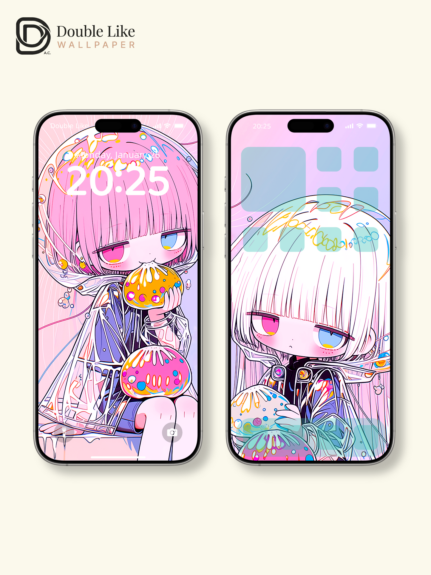 Cute Pastel Anime Twin Girls Jelly Aesthetic Wallpaper [#HW1485]
