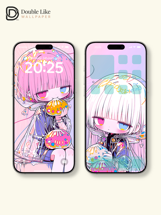 Cute Pastel Anime Twin Girls Jelly Aesthetic Wallpaper [#HW1485]