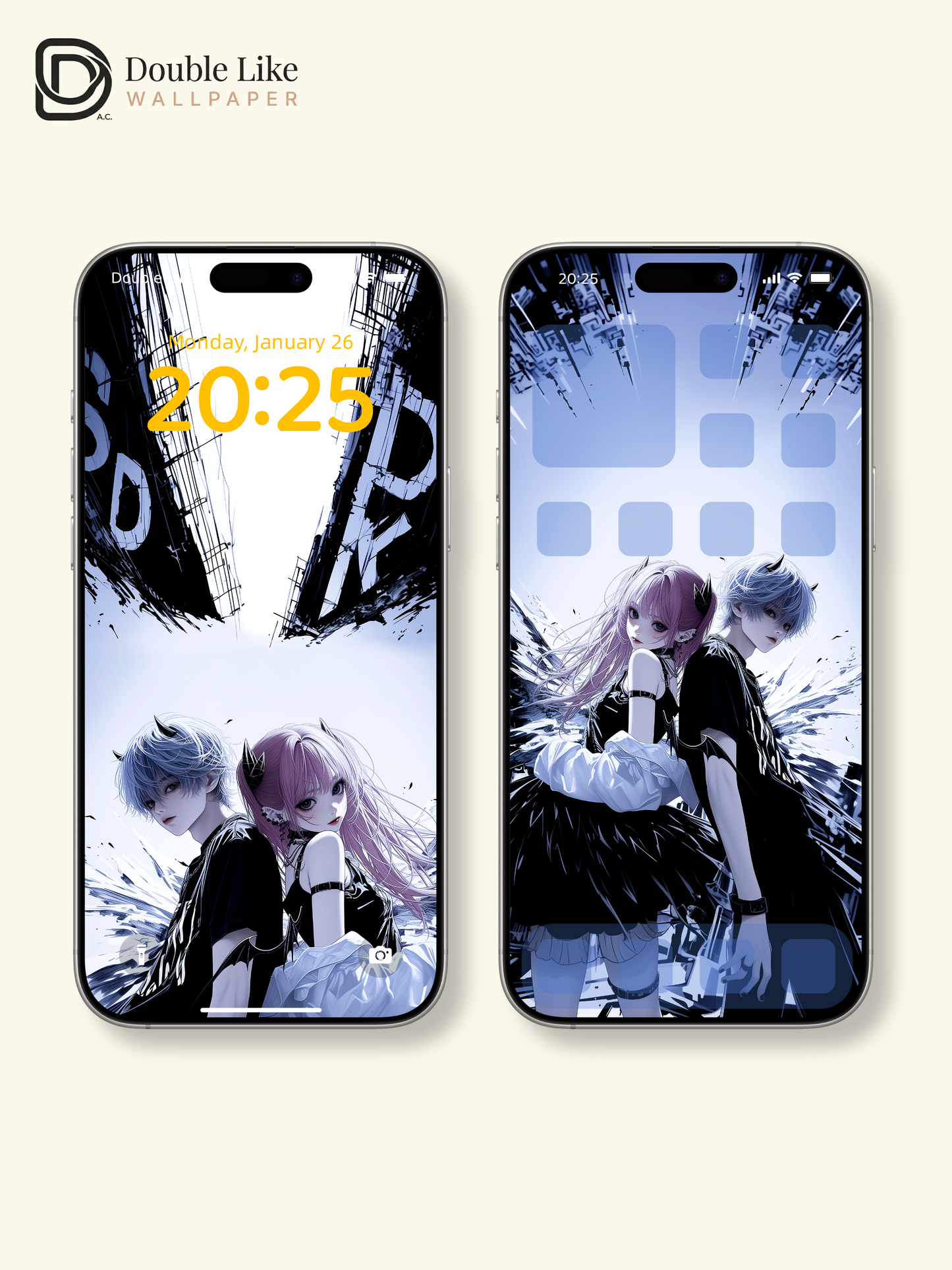 Cyberpunk Anime Demon Couple Horns Ink City Dark Aesthetic Wallpaper Pack [#HW1521]