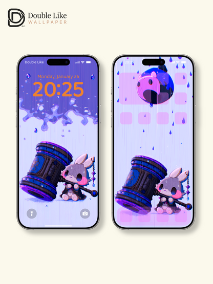 Cute Masked Bunny Giant Mallet Rainy Purple Aesthetic Wallpaper Pack [#HW1511]