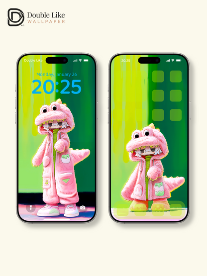 Cute Pink Dinosaur Onesie Anime Character Wallpaper Pack [#GG1408]