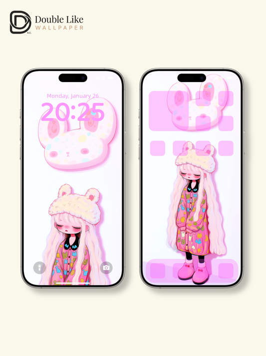 Kawaii Sleeping Anime Girl Plush Bear Hat Wallpaper [#HW1476]