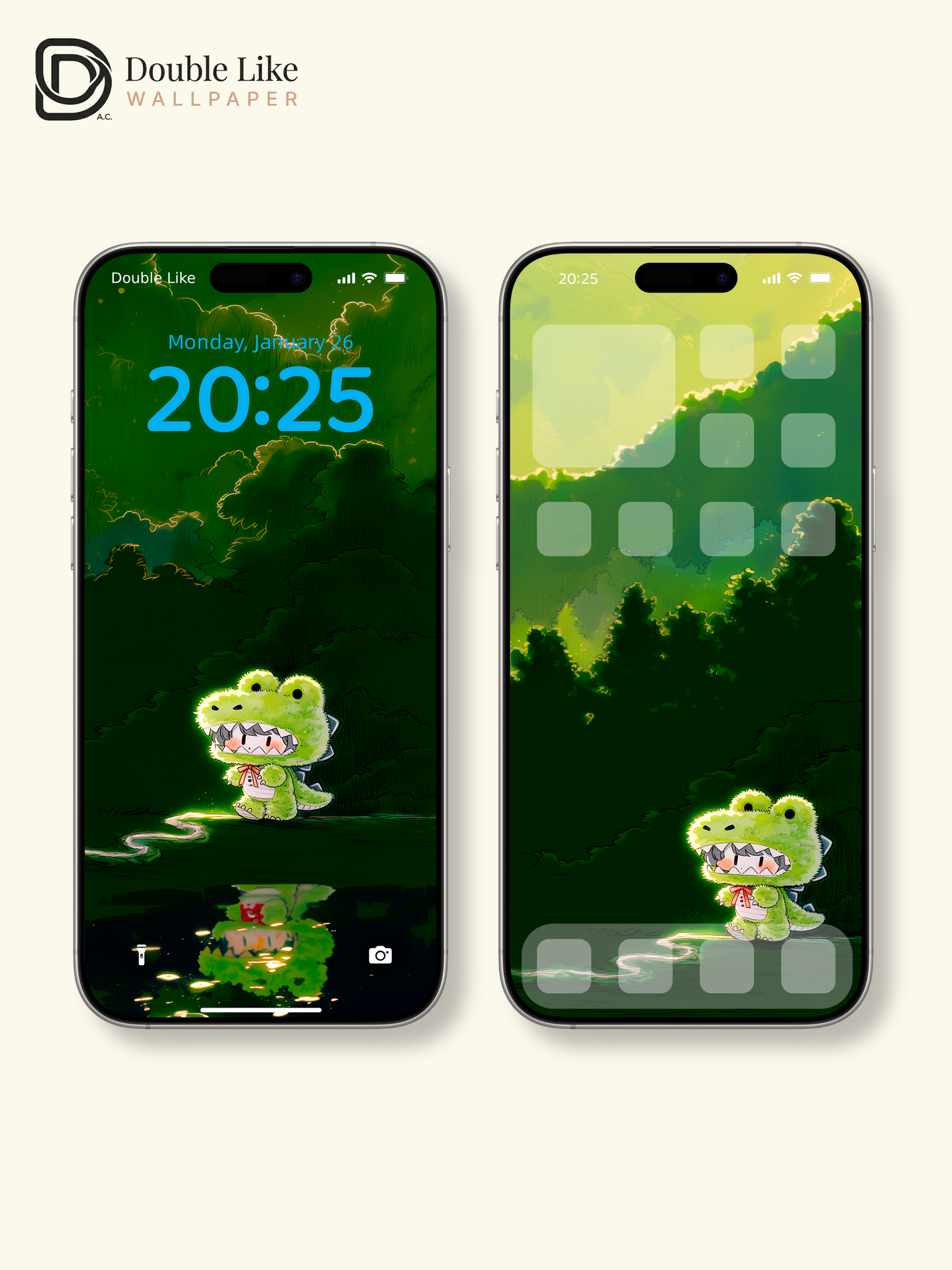 Cute Glowing Dinosaur Character Forest Wallpaper Pack [#GG1406]