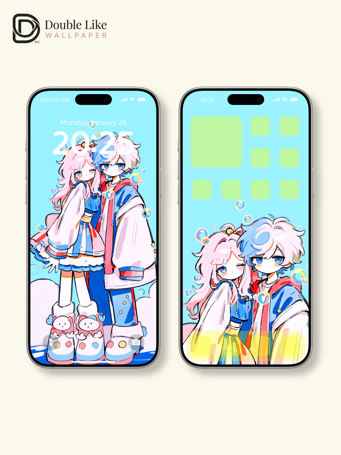 Cute Anime Couple Matching Streetwear Pastel Bubbles Aesthetic Wallpaper Pack [#HW1517]