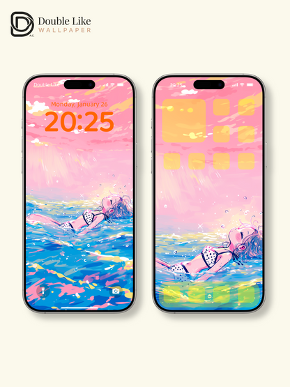 Anime Summer Ocean Sunset Floating Girl Aesthetic Wallpaper Pack [#HW1471]