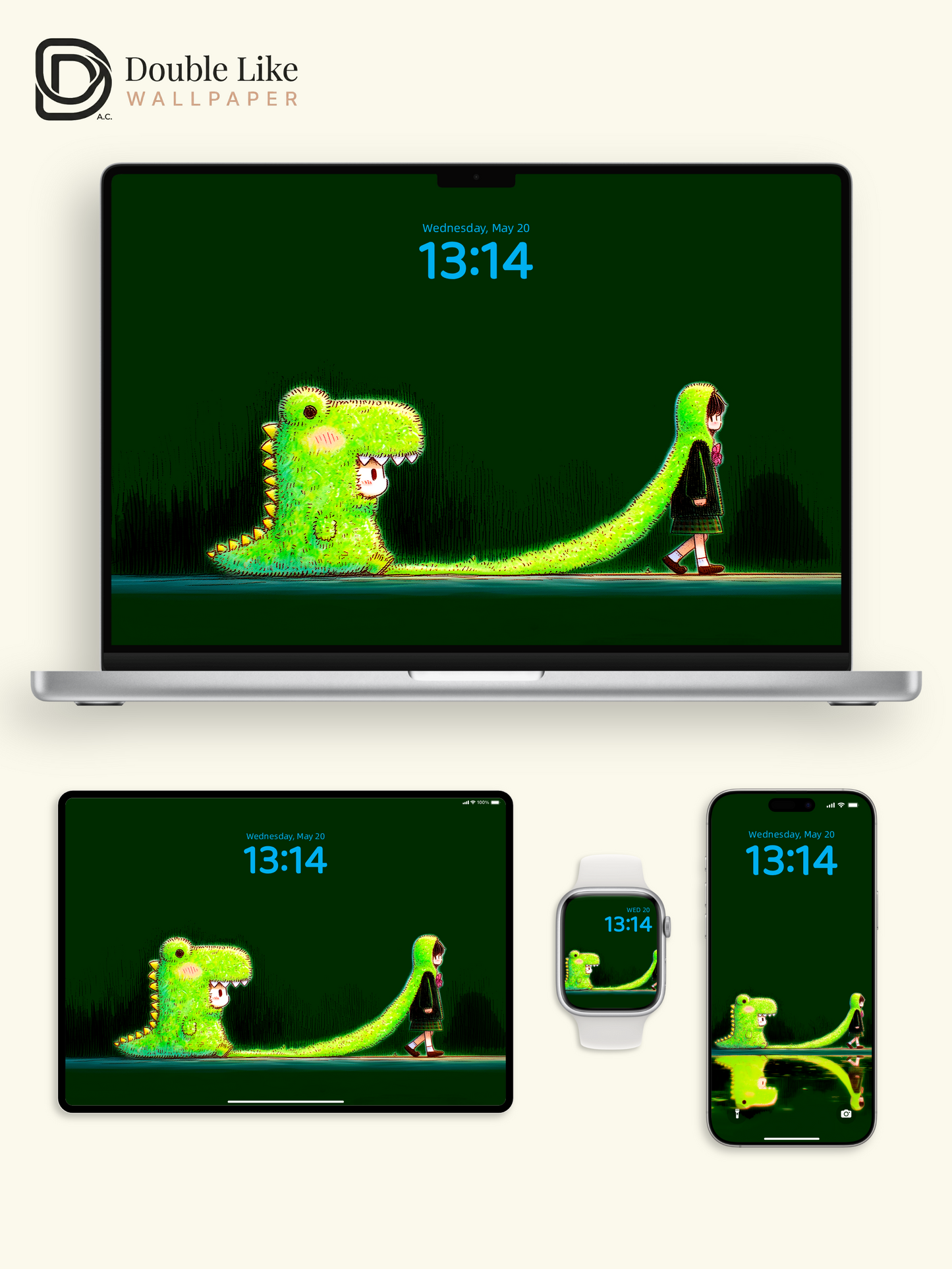 Glowing Dinosaur Character Healing Illustration Wallpaper Pack [#GG1407]