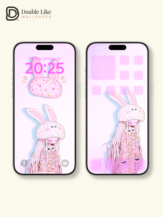 Kawaii Sleepy Anime Girl Fluffy Bunny Beanie Wallpaper [#HW1474]