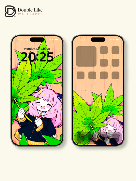 Kawaii Anime Girl Big Maple Leaf Aesthetic Digital Wallpaper Pack [#HW1460]
