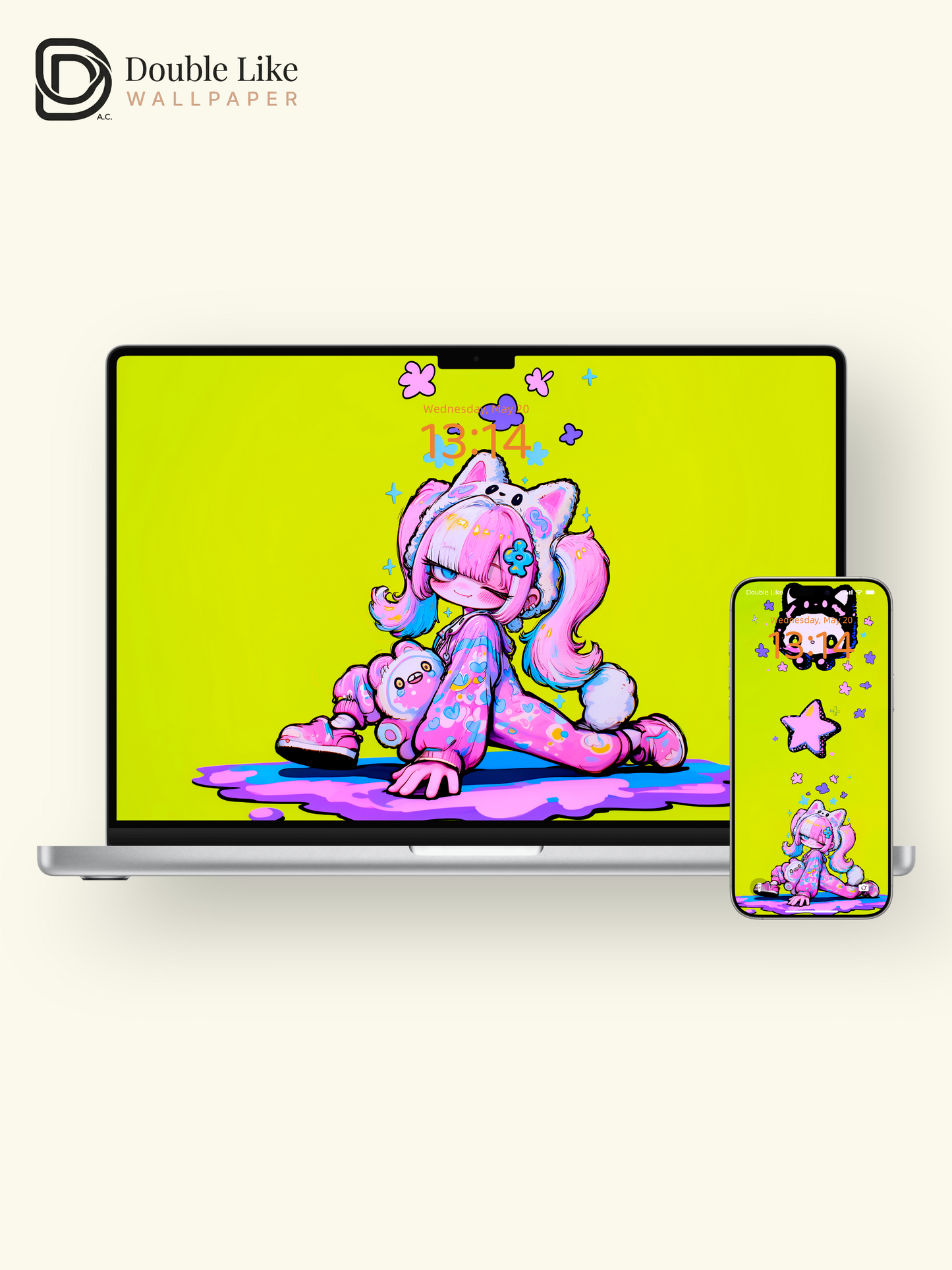 Neon Pop Art Anime Girl Cute Wallpaper Pack [#GG1364]