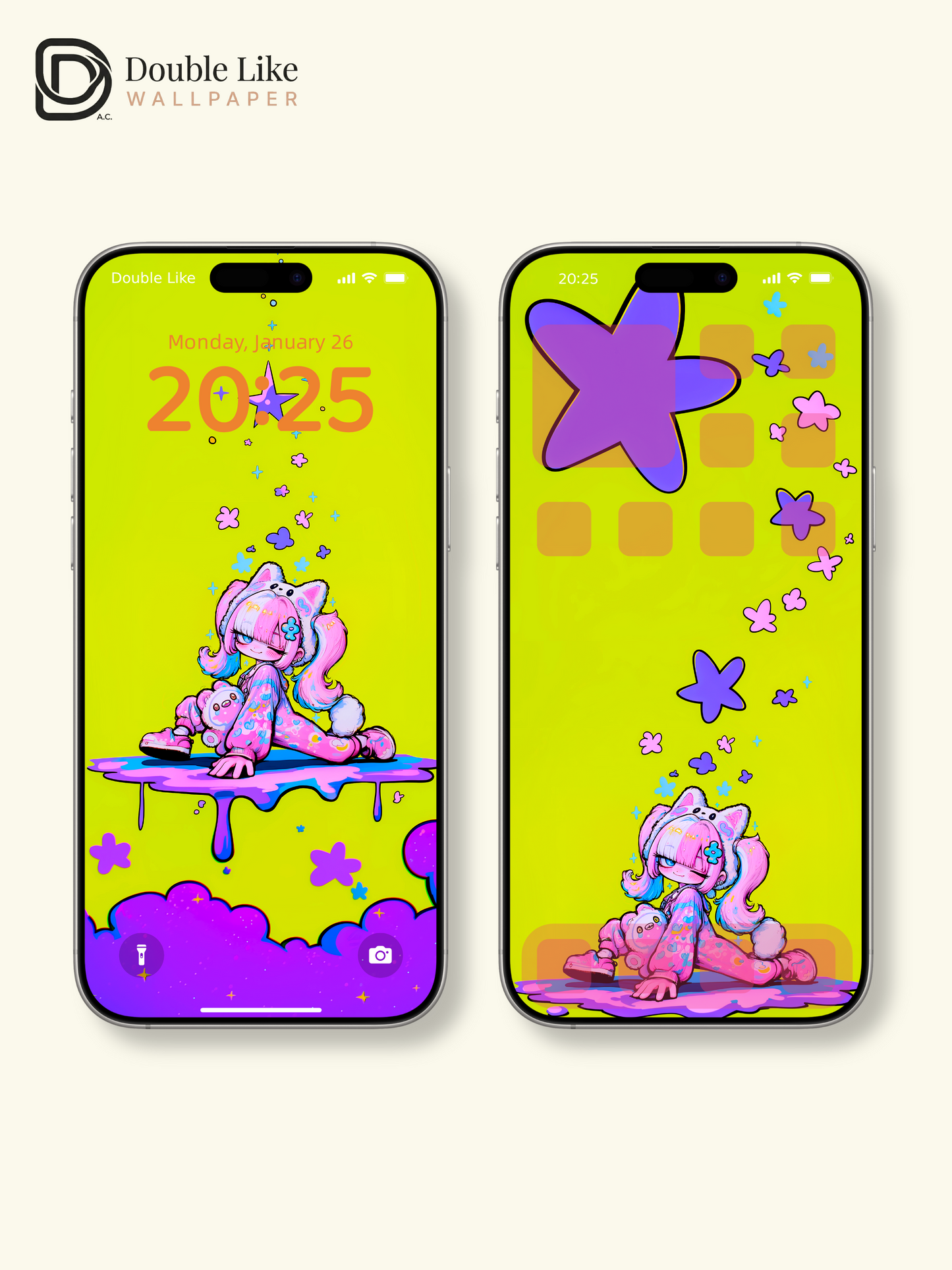 Neon Pop Art Anime Girl Cute Wallpaper Pack [#GG1364]