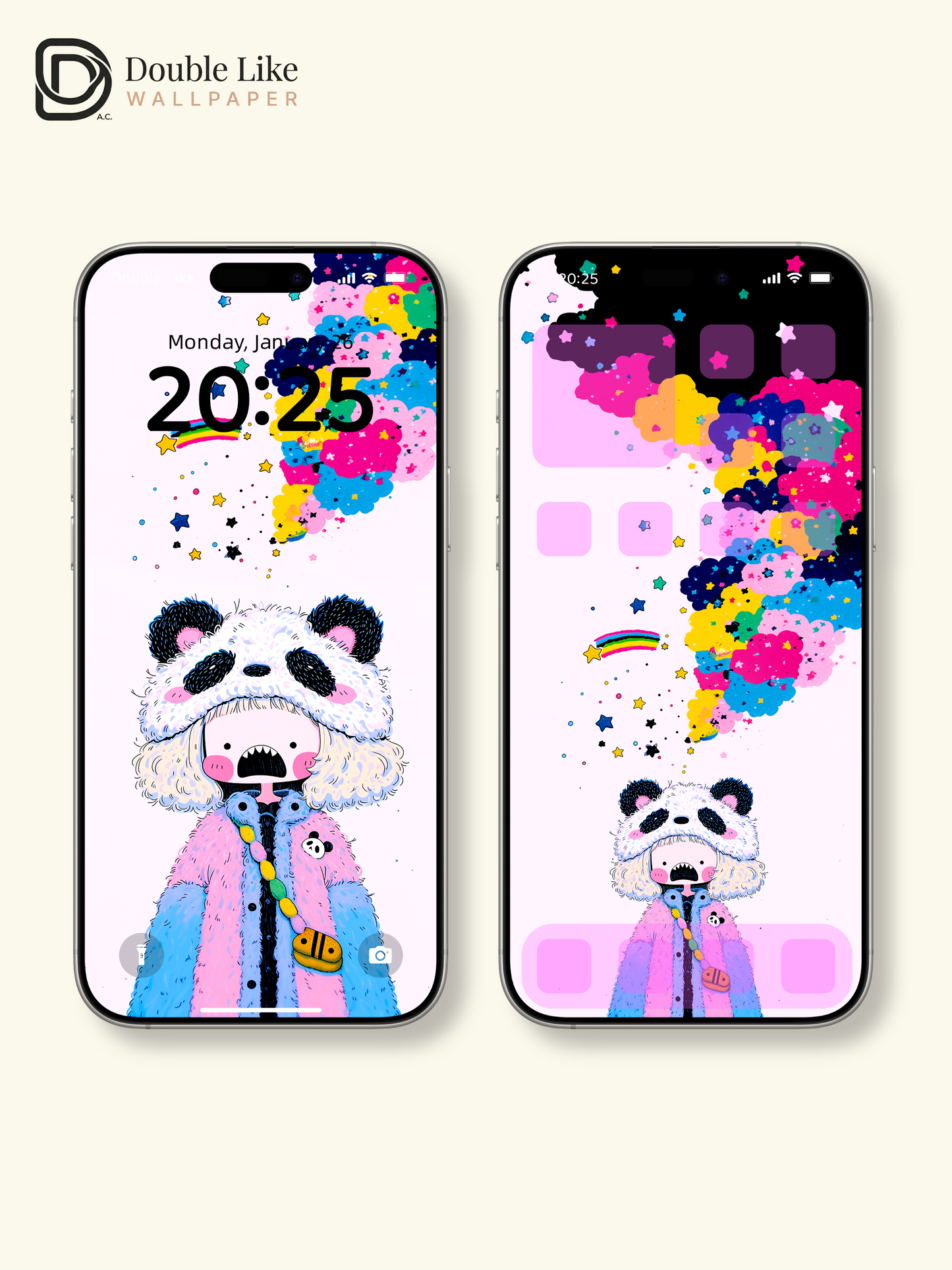 Kawaii Anime Panda Hat Girl Colorful Aesthetic Wallpaper [#HW1477]