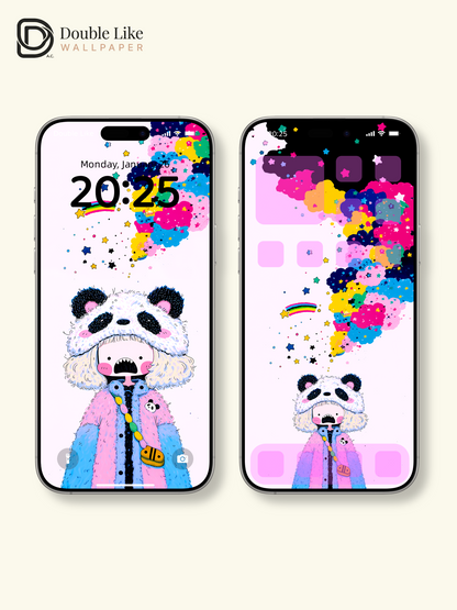 Kawaii Anime Panda Hat Girl Colorful Aesthetic Wallpaper [#HW1477]