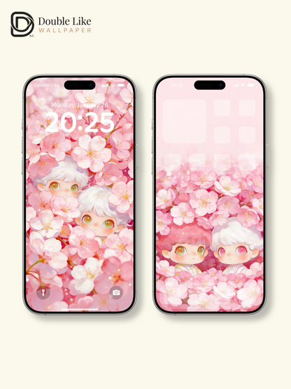 Sakura Dreamscape: Cute Twin Wallpaper Pack [#JJ370]