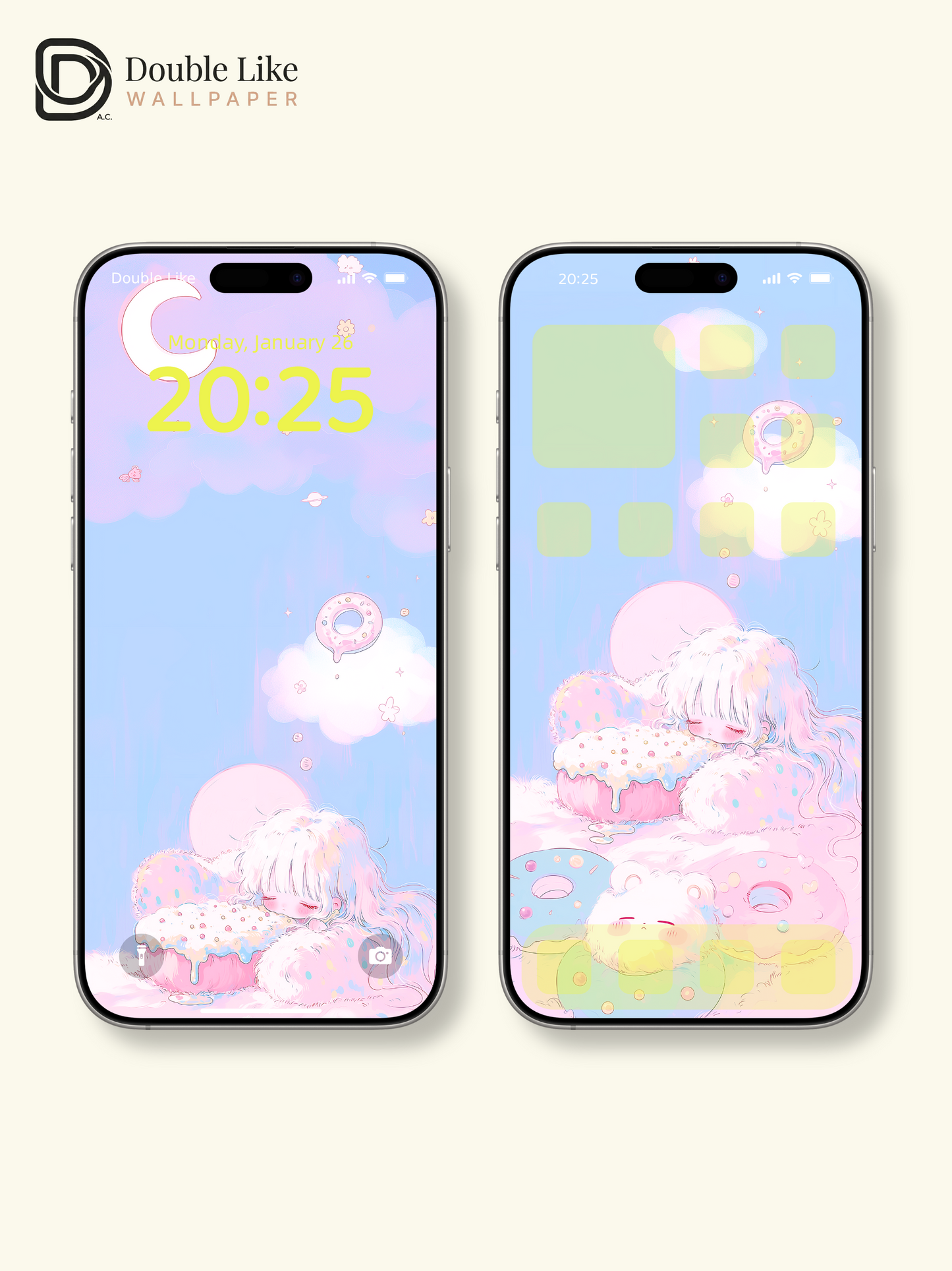 Cute Sleeping Anime Girl Pastel Donut Cloud Kawaii Aesthetic Wallpaper Pack [#HW1498]