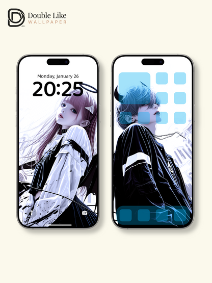 Gothic Anime Couple Angel Demon Wings Dark Techwear Aesthetic Wallpaper Pack [#HW1520]