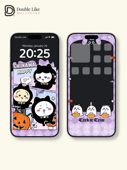 Trick or Treat – Chiikawa Halloween Cute Costume Wallpaper Set (Lock Screen + Home Screen) [#CKW292]
