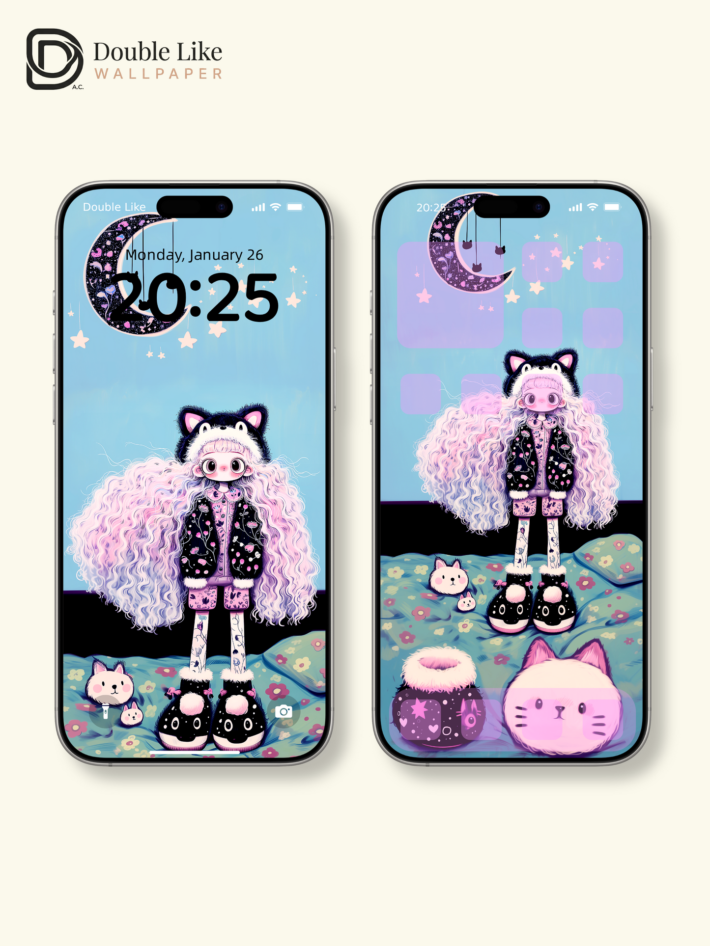 Kawaii Anime Girl Black Cat Beanie Pastel Wallpaper Pack [#HW1481]