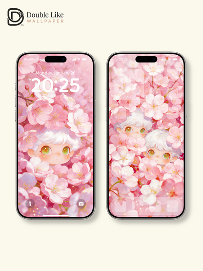 Sakura Dreamscape: Cute Twin Wallpaper Pack [#JJ370]