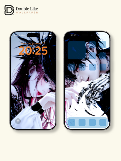 Gothic Anime Couple Mechanical Claw Black Wings Dark Aesthetic Wallpaper Pack [#HW1522]