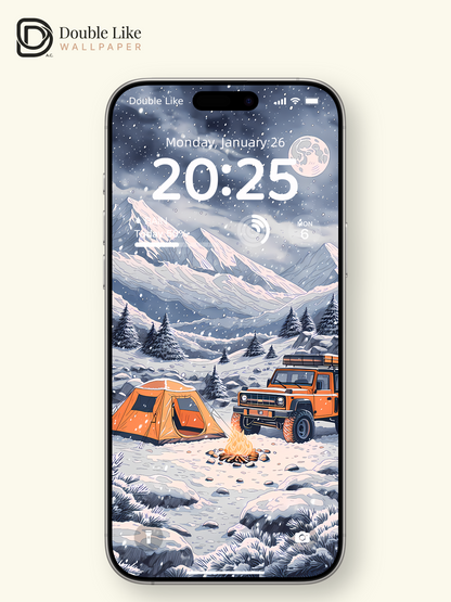 Cozy Winter Camping Mountain Adventure Digital Art Wallpaper Pack [#LFHL1022]
